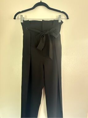 H&M Black High-Waist Paperbag Tie-Waist Trousers Size 6